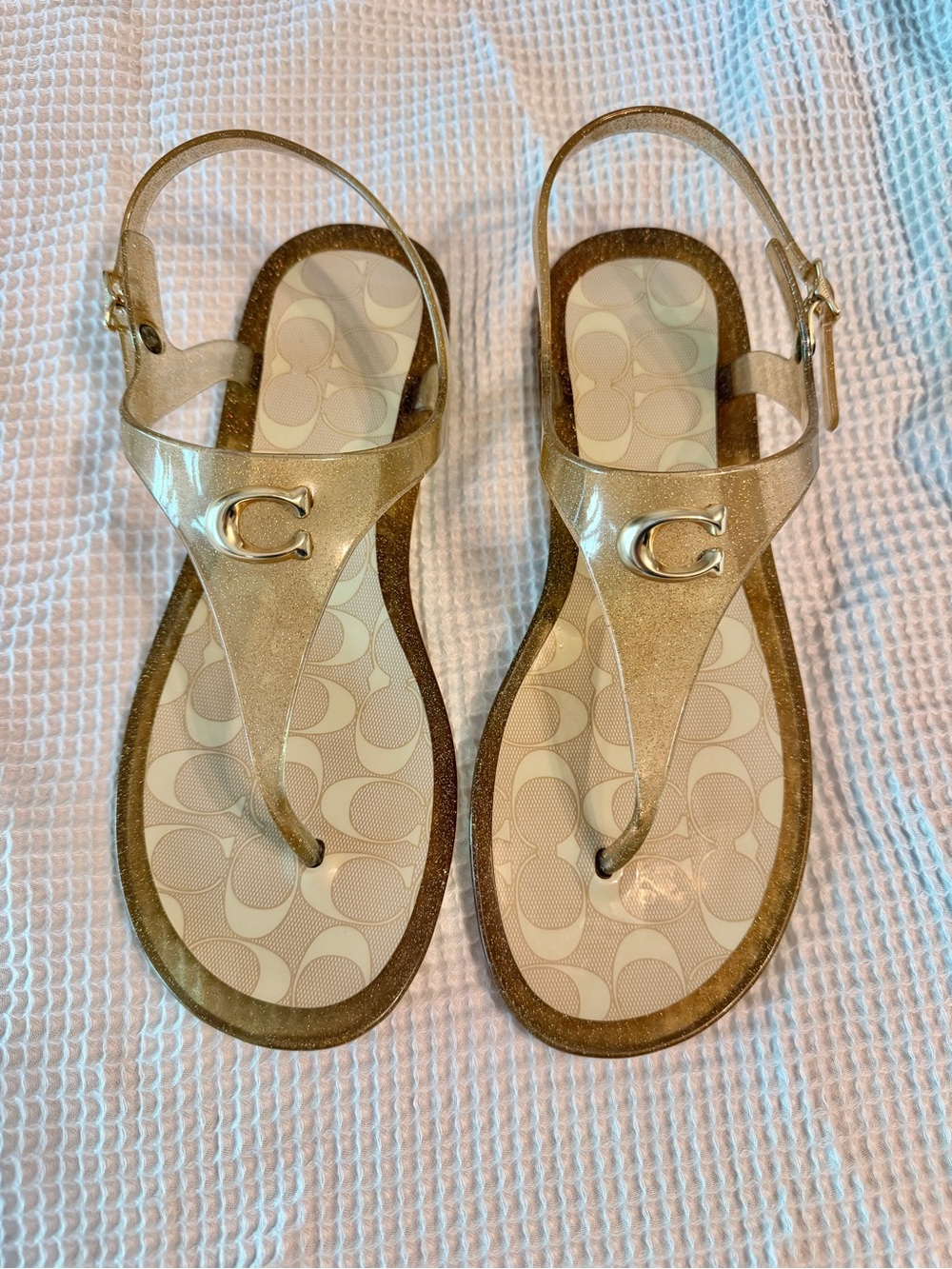 Coach Natalee Jelly Sandals Gold glitter strappy sandals women’s size 10
